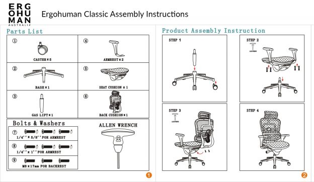 Ergohuman V1 Classic assembly instructions