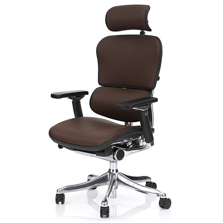 Ergohuman dark brown leather ergonomic chair left quarter view